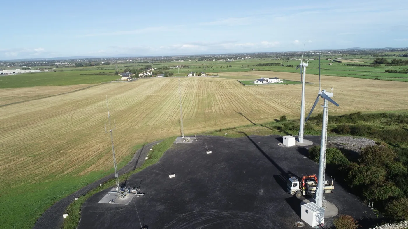Aerial view of a Kodair wind turbine installation