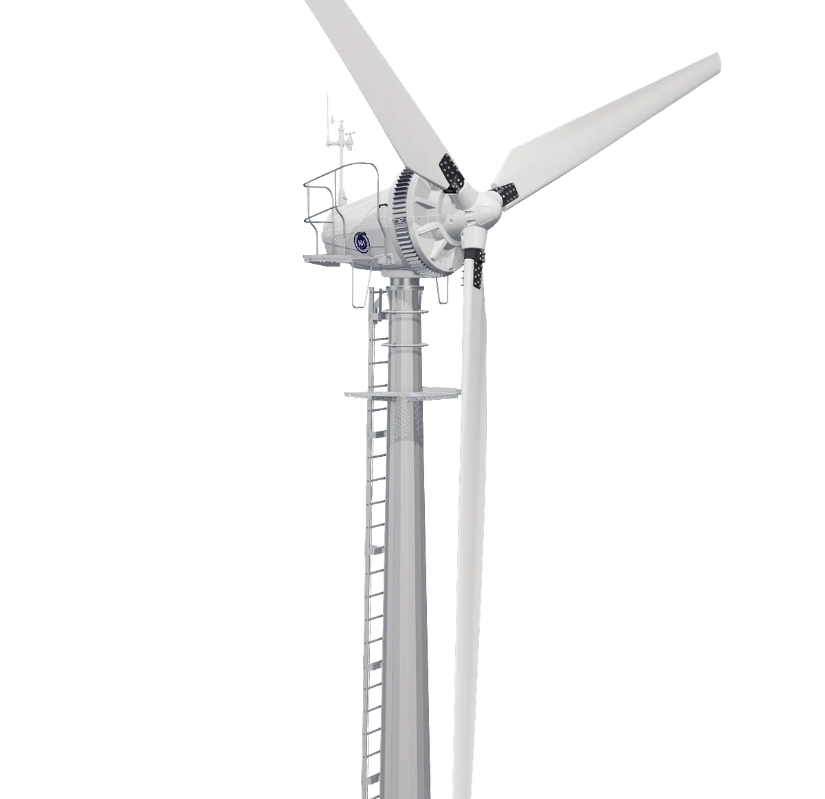 Kodair turbine: nacelle, blades and the top of the tower